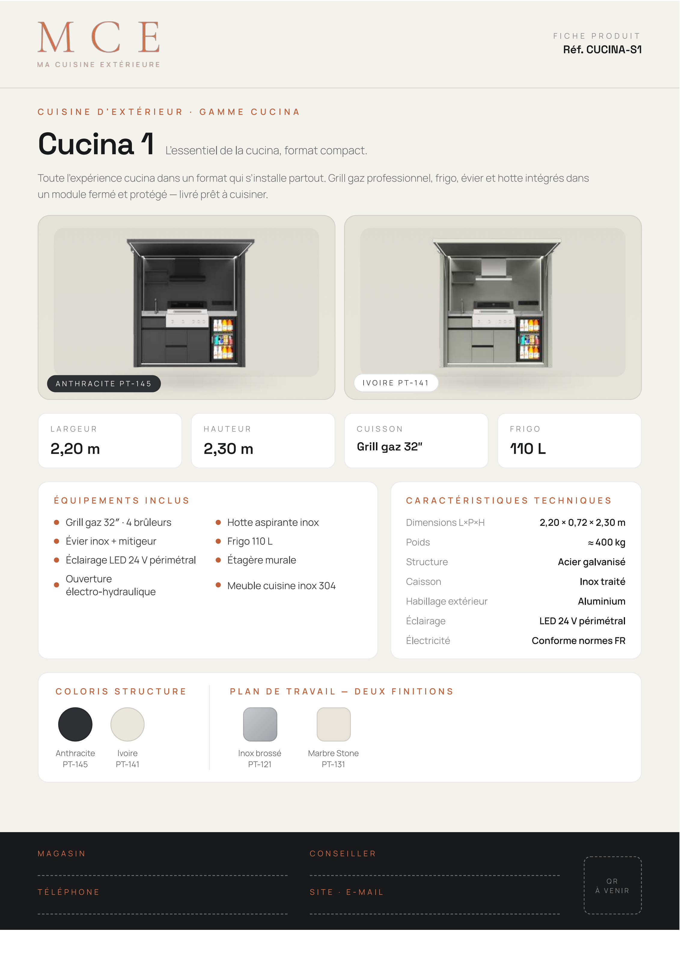 Couverture du catalogue Cucina 1 — cuisine extérieure compacte